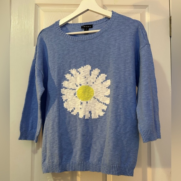 Tribal Petite Small Autumn Daisy Embroidered Knit Sweater 100% Cotton - Picture 2 of 8